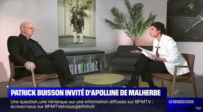 Patrick Buisson en entretien avec Apolline de Malherbe sur BFMTV
