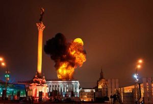 Kiev, Ukraine; 24 février 2022 : Les attaques de Poutine, la guerre en Ukraine, les explosions à Kiev, les missiles sur d'autres villes. L'invasion terrestre a commencé